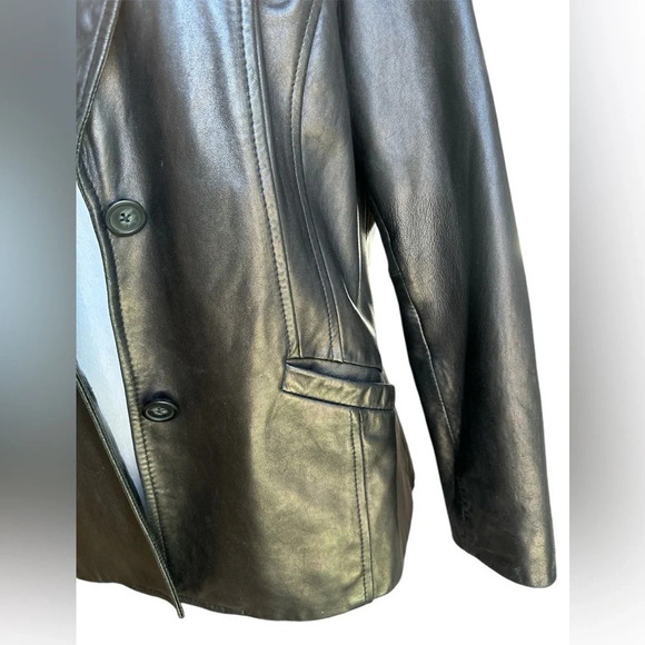 Preston & York Vintage Black Lamb Skin Leather Blazer Suit Jacket Coat MP - Picture 4 of 14